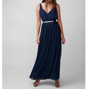 Navy Flowy Maxi Twist Strap Dress {HP}